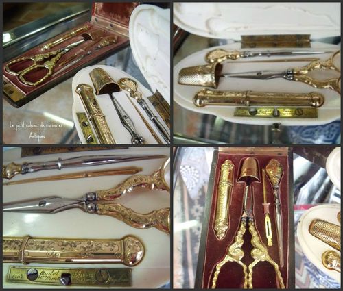 French antique sewing sets