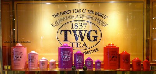 Colorful twinning tea cans in Siam Paragon