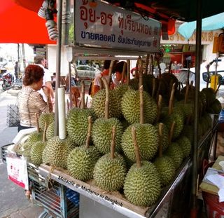 Durian seller in the street of Chinatown