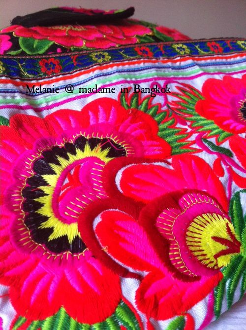 Pink hmong embroidery . Madame in Bangkok