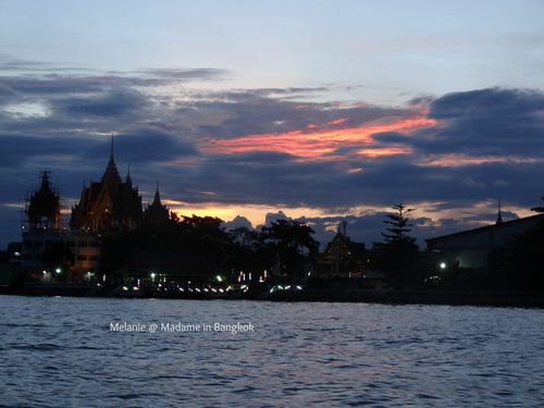 Temple by the river with sunset