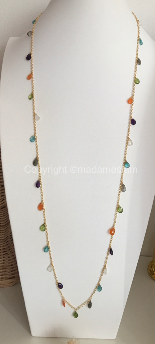 Long necklace with semi precious briolettes