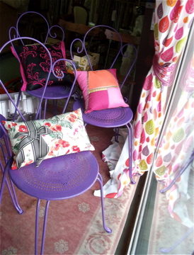 purple antique garden chairs